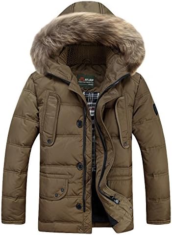 EEP Men's Winter Warm Lightweight Mid-Length Puffer Down Jacket With Fur Hood 2XL Yellow