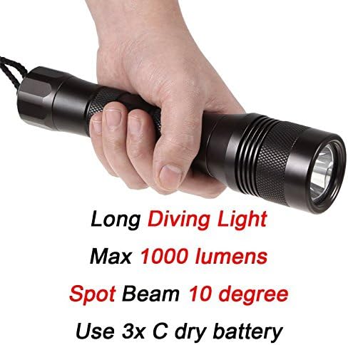 Merlin light 1000lumens Dive Light Scuba Diving Torch Led Flashlight with Waterproof 492ft Cree Xml2 U2 Rotary Switch Professional Underwater Lamp,black (Torch+lanyard Only)