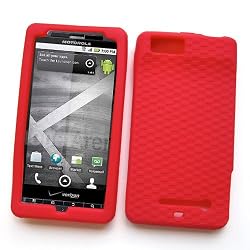 Motorola DROID X MB810 & Droid X2 MB870 (Verizon) Skin Case Protector Soft Silicone "Basket Weave Texture Grip" Red