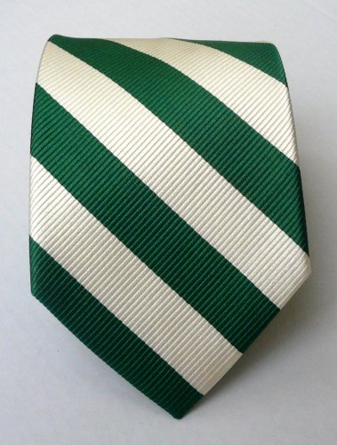 Buy 100% Silk Woven Green and Ivory Striped Tie