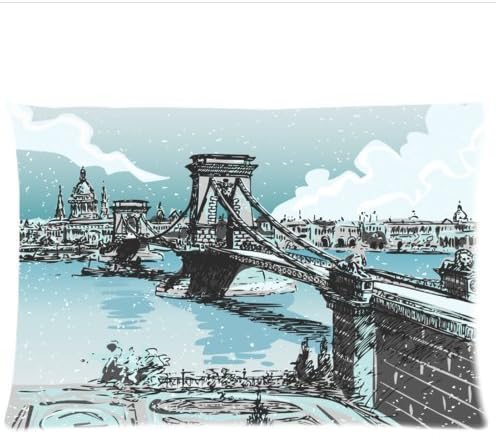 1Croninoutlet shop painting london bridge river town background Cotton Linen Decorative Throw Pillow Cover Cushion Case Pillow Case,one single side print,16x24 inch