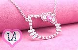 SILVER PINK MIX CRYSTAL HELLO KITTY OUTLINE FACE NECKLACE