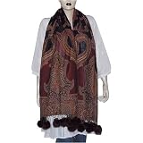 Wool Long Scarf Women's Winter Clothes Handmade Crafts India Apparel with Pom-Pom 28 x 72 (jstl345)