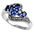 Sterling Silver Marcasite Rings with Blue Sapphire CZ - Sizes: 5-9