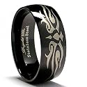 Black Stainless Steel Ring with Laser Etched Design sizes 9 to 12