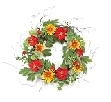 Melrose International 24-Inch Diameter Wreath with Yellow Sunflowers and Deep Orange Zinnias with Shades of Green Foliage