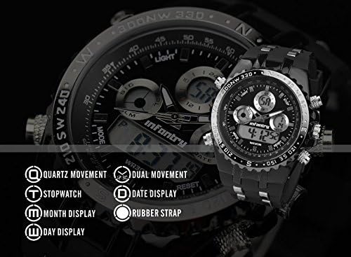 INFANTRY Mens Quartz Wrist Watch Digital Analog Military Army Sport Waterproof