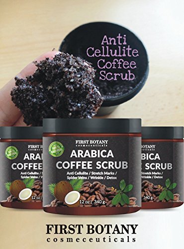 100% Natural Arabica Coffee Scrub 12 oz. with Organic Coffee, Coconut and Shea Butter - Best Acne, Anti Cellulite and Stretch Mark treatment, Spider Vein Therapy for Varicose Veins & Eczema