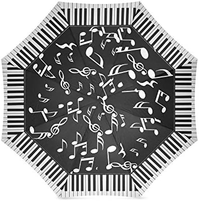White and Black Umbrella with Piano Keyboard and Music Note Folding Rain Umbrella/Parasol/Sun Umbrella