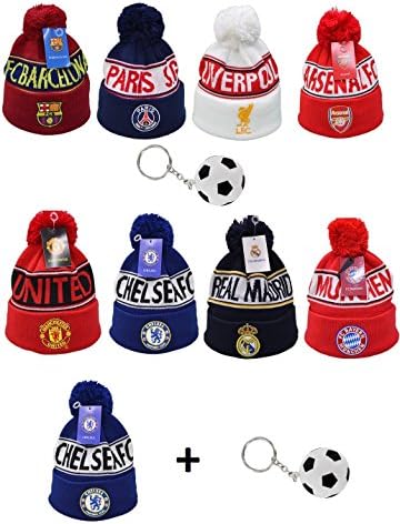 Soccer Fan Beanie Winter Hat with Key Chain by World Sports Fanatics® ✮ All Clubs &amp; Countires ✮ Knit and Cuffed ✮ One Size Fits All (Adult - One Size Fits All, Chelsea)