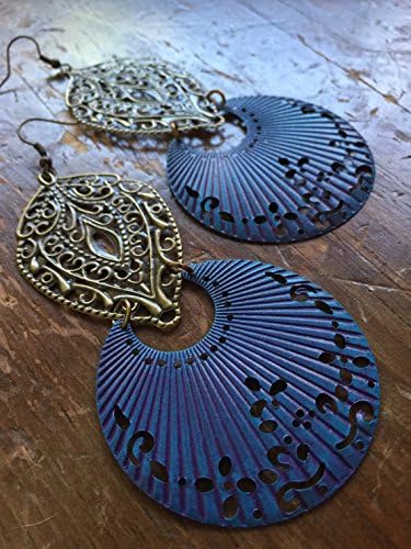 Colorful Bohemian Gypsy Style Altered Metal Crescent Earrings