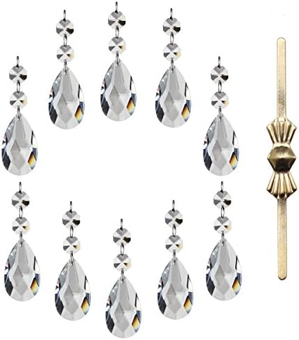 JABUX Fengshui Teardrop Chandelier Crystal Glass Pendants Beads Pack of 10 (Free Diy Butterfly Connectors 10 pack) (style 1)