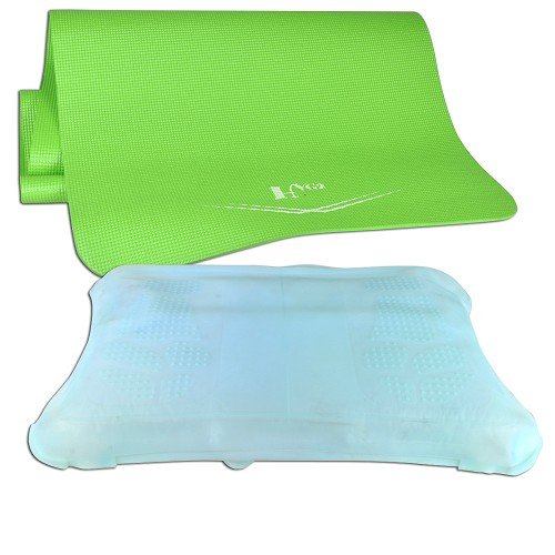 Wii Fit Deluxe Kit with Full Sized, Durable Yoga Mat & Wii Fit Balance Board Soft Silicone Protective Skin (Green)
