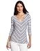 Red Dot Women's Striped V-Neck Top, White, Small