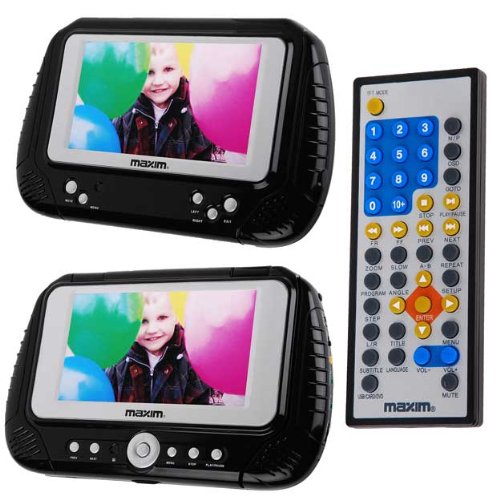 Maxim Twin 7″ Screen DVD Player with USB, SD Card Port, Audio MP3 and Carry Bag – In-Car DVD Player