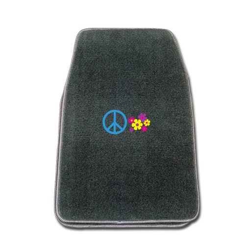 Smoke Universal Fit Front Two Piece Floormat with PEACE SIGN & FLOWERS Logo