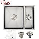 Ticor Undermount 16 Gauge Stainless Steel Double Bowl Square Kitchen Sink