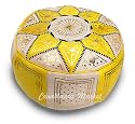 Moroccan Ottoman Leather Poof Yellow Star