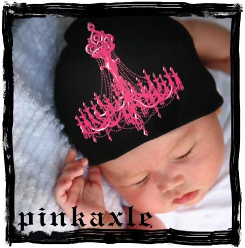Pink Axle Infant/Toddler Hats (Medium 12-18 Months) Black with Pink Chandelier)