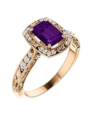 18K Rose Gold 7.00x5.00mm Emerald Cut Amethyst and Diamond Ring -- LIFETIME WARRANTY