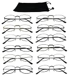 Reading Glasses-Lot Of 12-Metal Frame-FREE Case+1.50