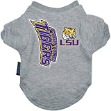 LSU Tigers pet dog tee shirt LG gray 17-36 lbs