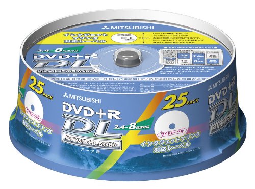 三菱化学メディア DVD+R 8.5GB PC用規格準拠8倍速記録対応25枚スピンドルケース入IJプリンタ対応 DTR85HP25S