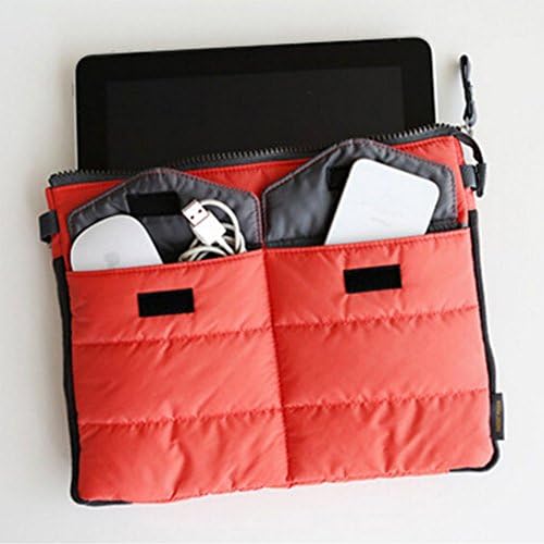 MAKIYO Multi-functional Nylon Zippered Gadget Pouch Bag in Bag Handbag Travel Storage Bag Organizer for iPad /Tablets (Orange)