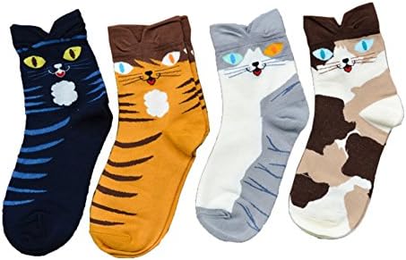 4 Pack Casual Cotton Fashion Crew Socks Famous Collection Painting (Cat)