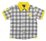 US Polo Assn Boys Smudge Gray White & Yellow Plaid Shirt