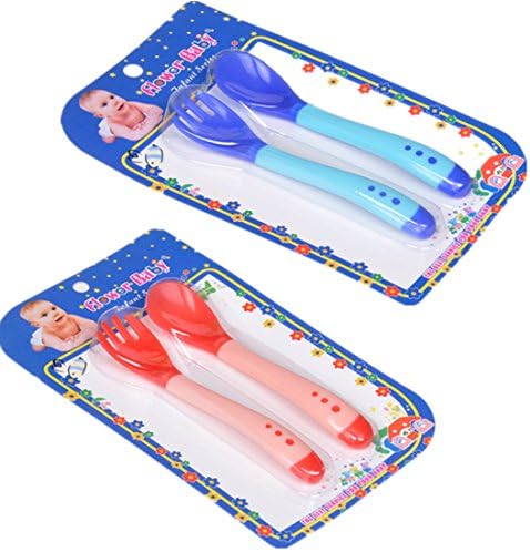 1 Set = 1 Baby Spoon + 1 Fork Baby Temperature Sensing Flatware Feeding Spoon and Fork for Kids and Baby