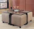 Contemporary Metal/Glass Occasional Table with 4 Taupe Stools By Coaster Furniture