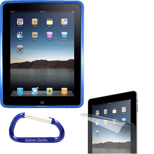 Thermoplastic Polyurethane Skin Case (Blue) and Screen Protector with Free Carabiner Key Chain for the Apple iPad