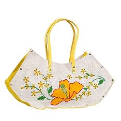 Olive N Figs Floral Embroidered Sequined Jute Evening Handbag/Tote