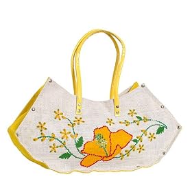 Olive N Figs Floral Embroidered Sequined Jute Evening Handbag Tote