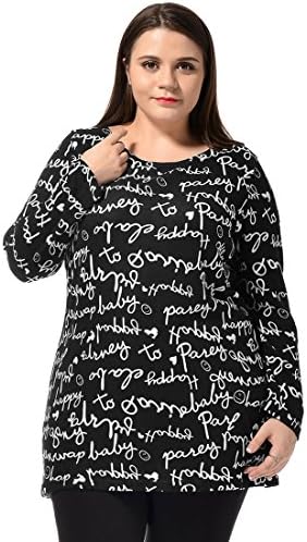 Allegra K Women Plus Size Letters Prints Long Sleeves Knitted Tunic Top