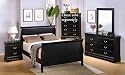 Furniture online: 4pc Queen Size Sleigh Bedroom Set Louis Philippe Style in Black Finish