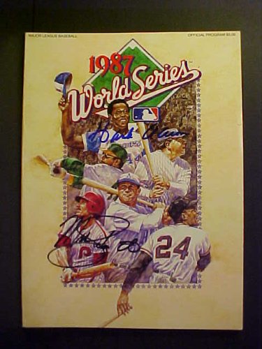 Hank Aaron Atlanta Braves & Mike Schmidt Philadelphia Phillies Autographed 1987 World Series Official Program