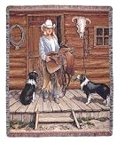 Working Blonde Cowgirl on Farm Tapestry Throw Blanket 50