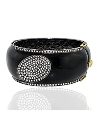 14kt Yellow Gold Enamel Diamond Pave Bangle Bracelet Silver Party Jewelry