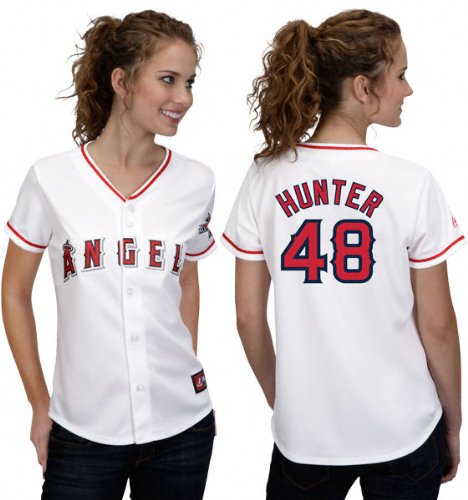 MLB Women's Los Angeles Angels Of Anaheim Torii Hunter White Home Short Sleeve 5 Button Synthetic Replica Baseball Jersey Spring 2012  (White, Large)