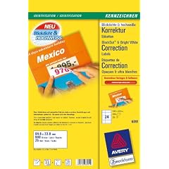 Avery Zweckform, 6091, 25 Blatt, Abdeck-Etiketten nicht, durchscheinend, zum Abdecken falscher Texte im Katalog, 64, 6 x 33, 8 mm