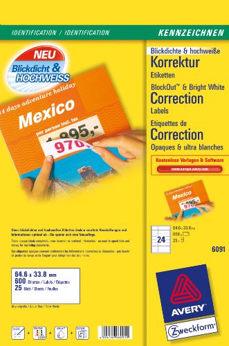 Avery Zweckform, 6091, 25 Blatt, Abdeck-Etiketten nicht, durchscheinend, zum Abdecken fals Preisvergleich