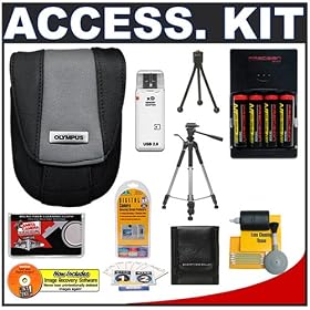 Olympus Black Neoprene Camera Case with Multi-Voltage Charger & 4 NiMH Batteries + Tripod + Precision Design Accessory Kit for FE-25, FE-45, FE-210, FE-310, SP-560 UZ, SP-565 UZ Digital Cameras
