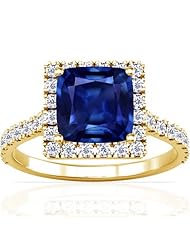 14K Yellow Gold Cushion Cut Blue Sapphire Ring With Sidestones (GIA Certificate)