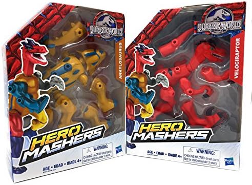 Velociraptor and Ankylosaurus Dinosaurs - Jurassic World Hero Mashers, 2 Item Bundle