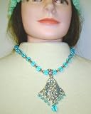 Nc20, Large Jade Beaded Small Quartz Long Chain Necklace with Matching Pendant and Earrings for Women and Teens