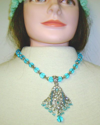 Click here to buy Nc20, Large Jade Beaded Small Quartz Long Chain Necklace with Matching Pendant and Earrings for....