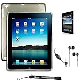 IMAGE OF Grey Smooth Durable TPU Skin with Full Texture Design Protector / Silicone Gel Skin Cover Case for New Apple iPad 2 ( Only for iPad 2nd Generation ) * Includes High Quality HD Noise Filter Earphones with Microphone
