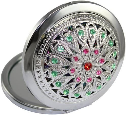 LeexGroup® Bling Rhinestone Crystal Peacock Flower Double Sides (One is Normal,Another is Magnifying)Portable Foldable Pocket Metal Makeup Compact Mirror Woman Cosmetic Mirror